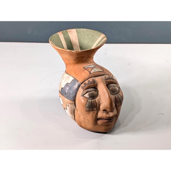 Oscar Mendoza JuJuy Pottery head Vase, Handmade Realistic Face Effigy Vessel - Picture 10 of 16
